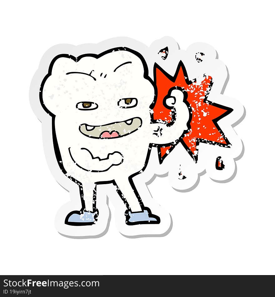 retro distressed sticker of a cartoon strong healthy tooth