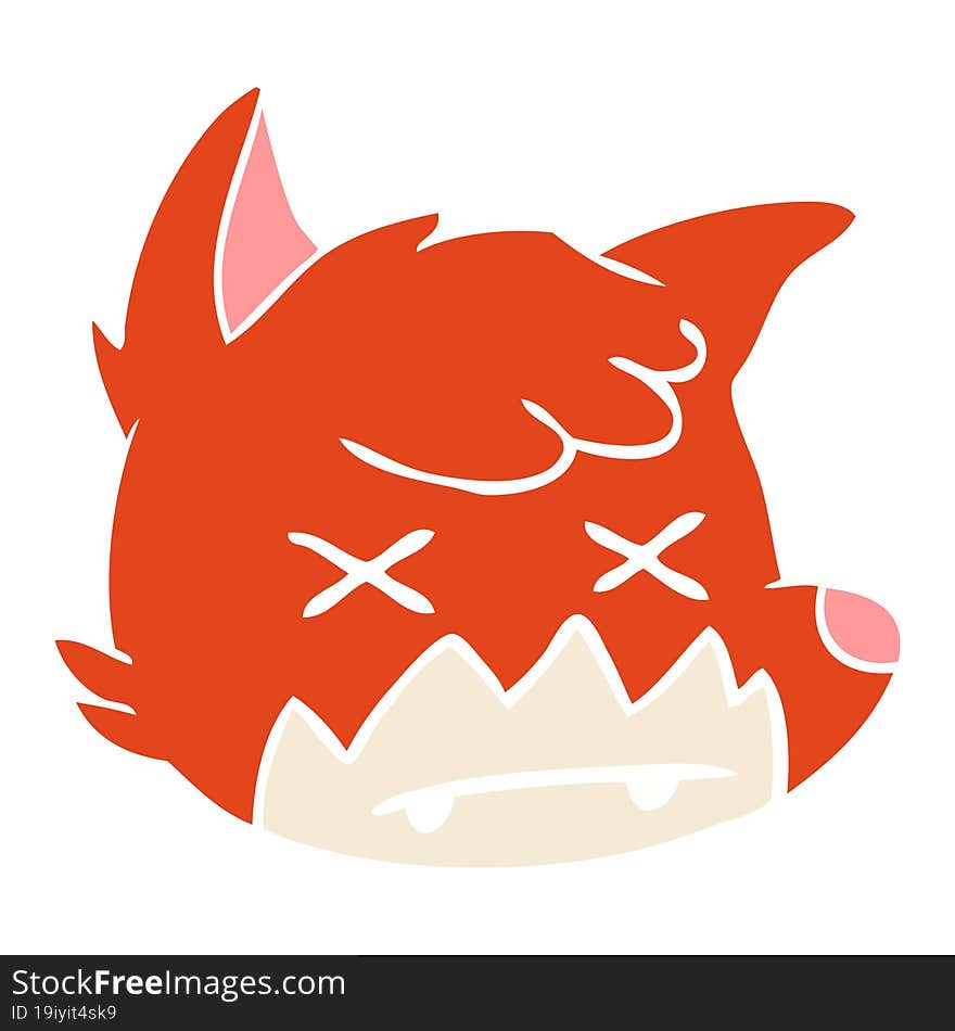 Flat Color Style Cartoon Dead Fox Face