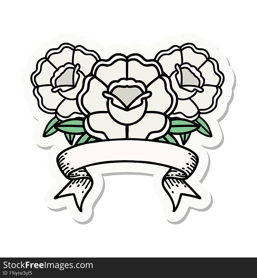 tattoo sticker with banner of a bouquet of flowers