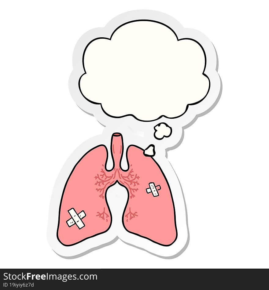 cartoon lungs and thought bubble as a printed sticker