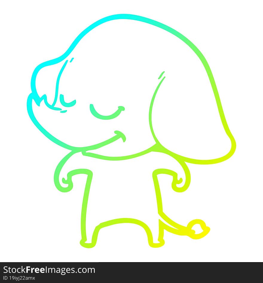 Cold Gradient Line Drawing Cartoon Smiling Elephant