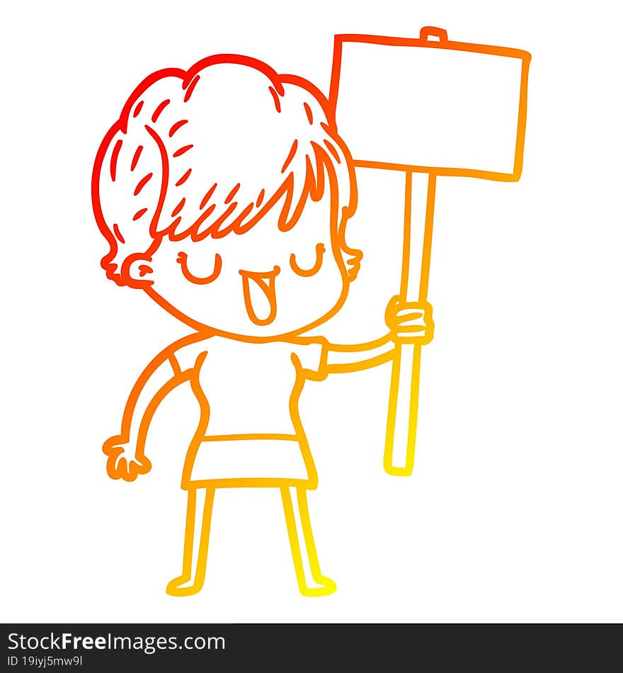 warm gradient line drawing of a cartoon woman talking