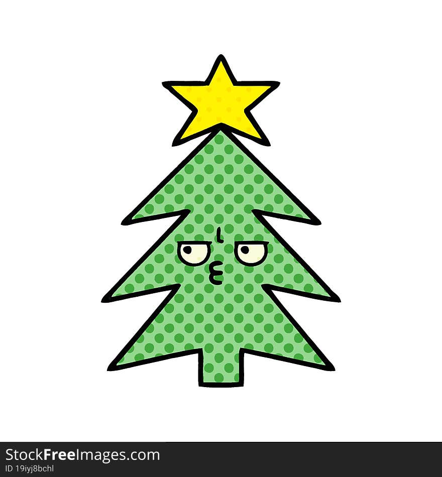 comic book style cartoon of a christmas tree