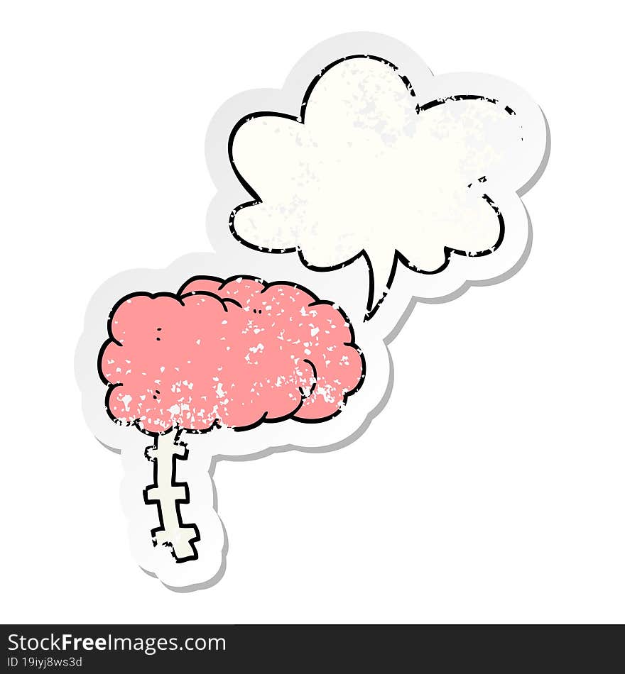 cartoon brain and speech bubble distressed sticker