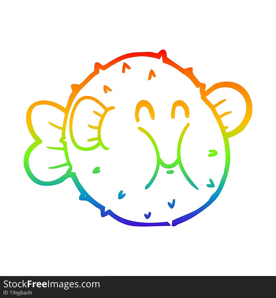 rainbow gradient line drawing cartoon puffer fish