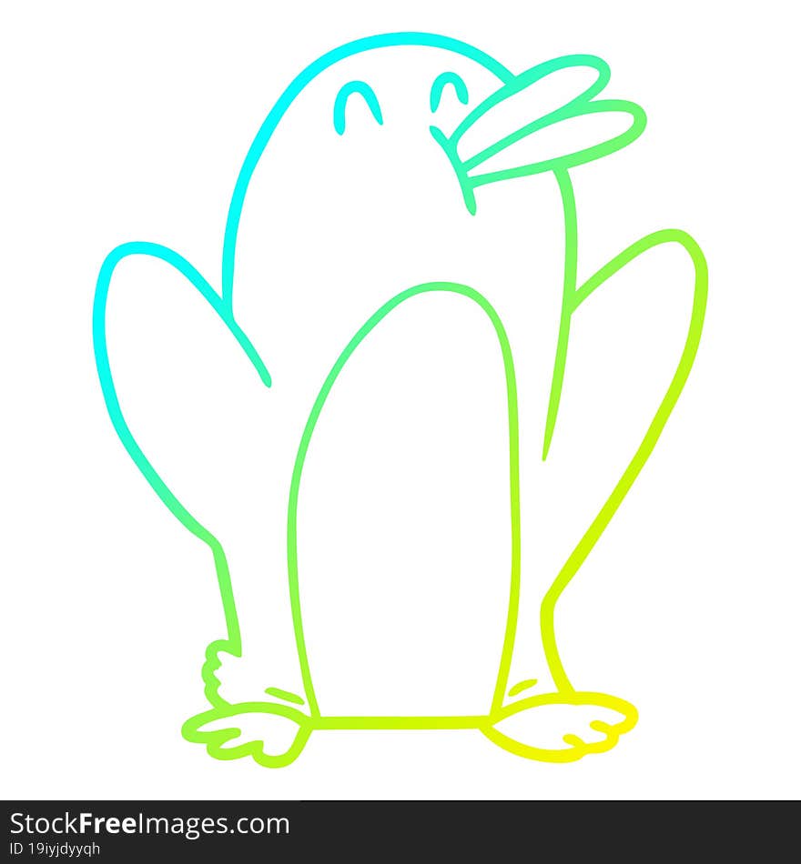 cold gradient line drawing of a cartoon penguin