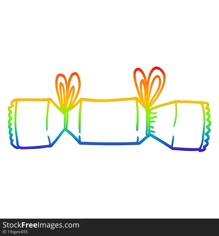 rainbow gradient line drawing of a cartoon xmas cracker