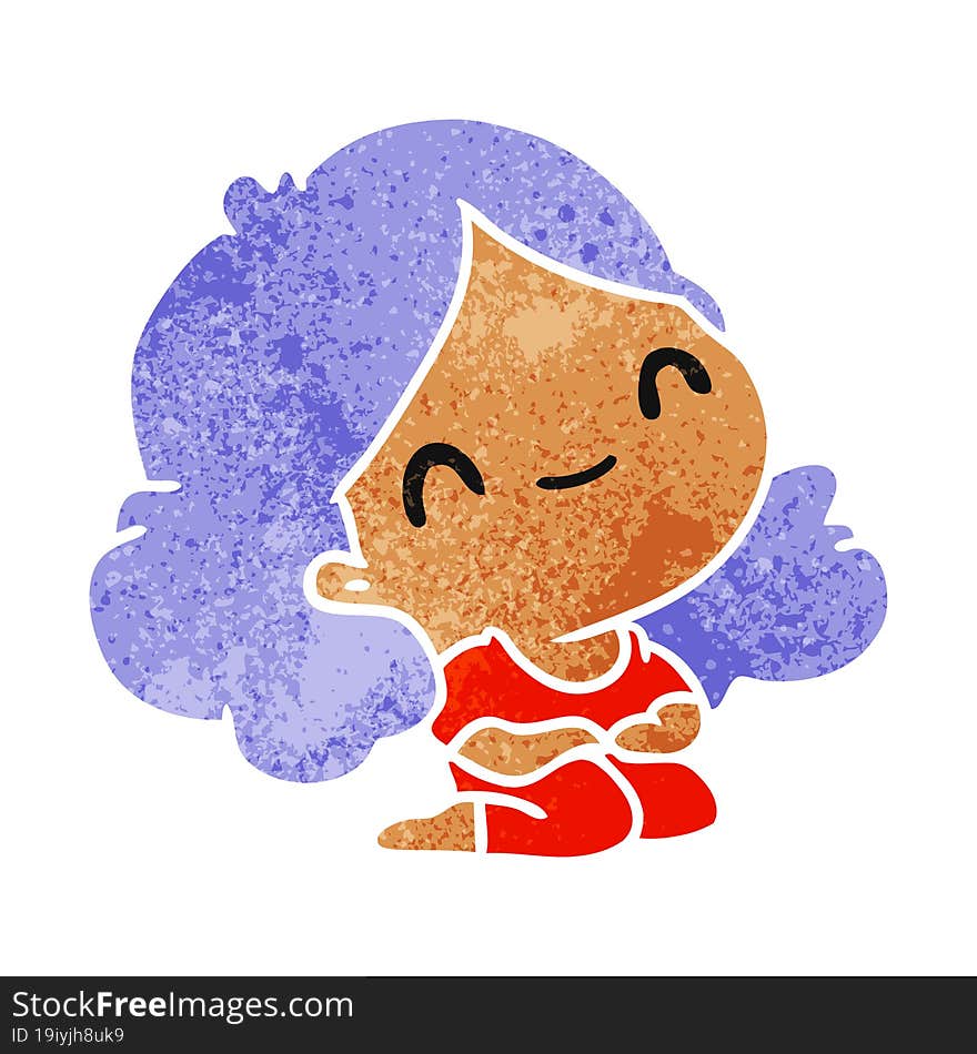 retro cartoon illustration of a cute kawaii girl. retro cartoon illustration of a cute kawaii girl