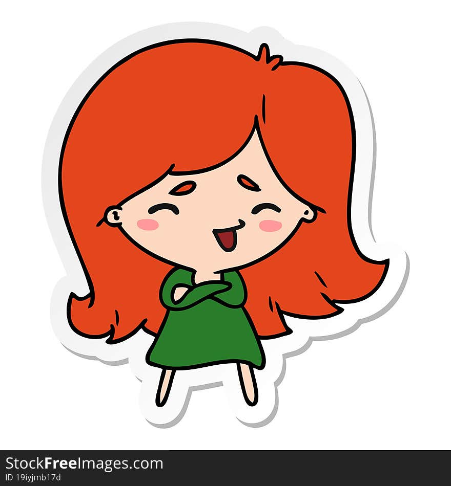 Sticker Cartoon Of A Cute Kawaii Girl