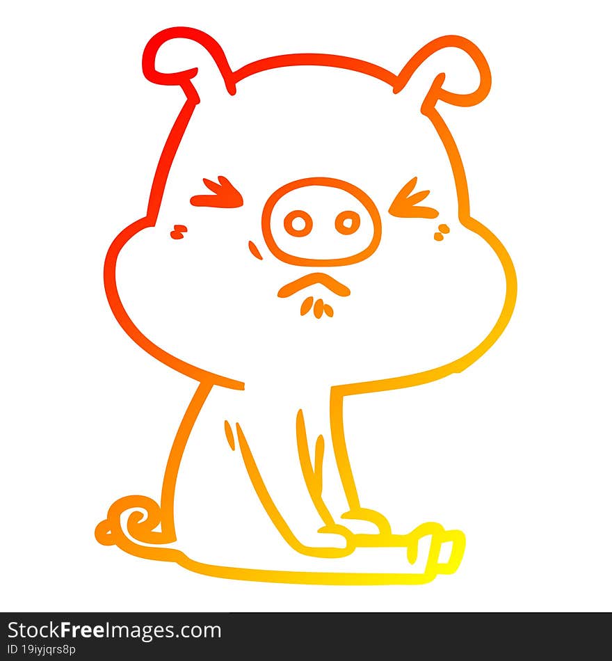 warm gradient line drawing cartoon angry pig sat waiting