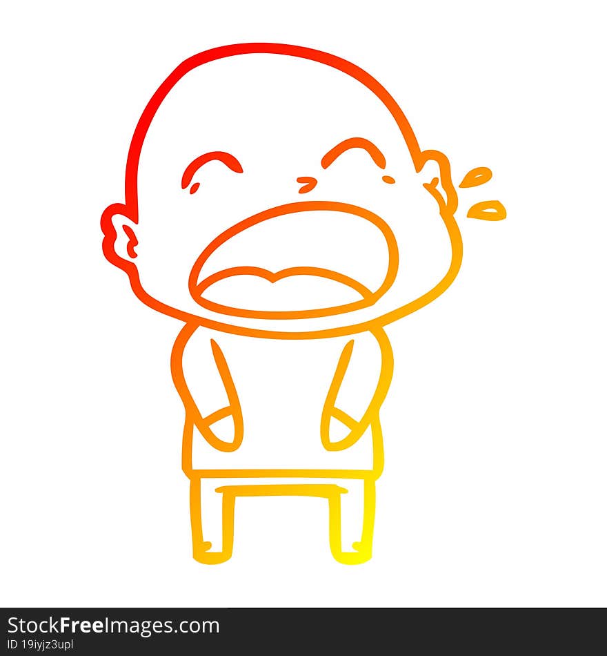 warm gradient line drawing cartoon shouting bald man