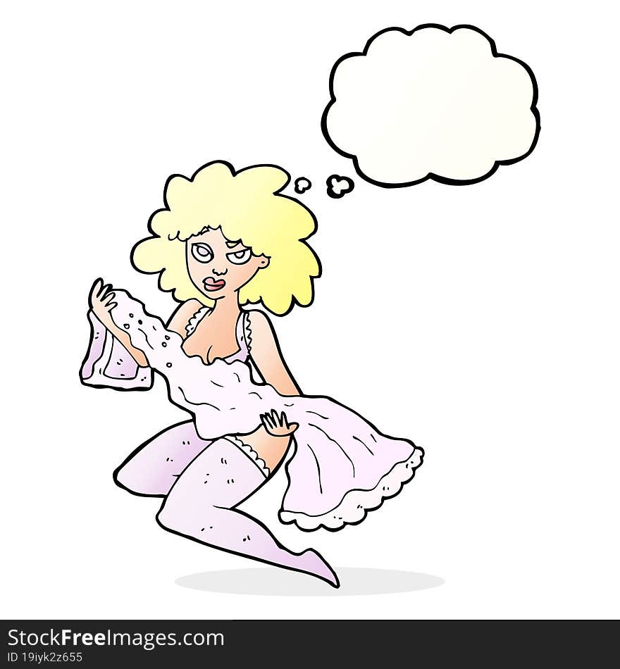 cartoon woman changing with thought bubble