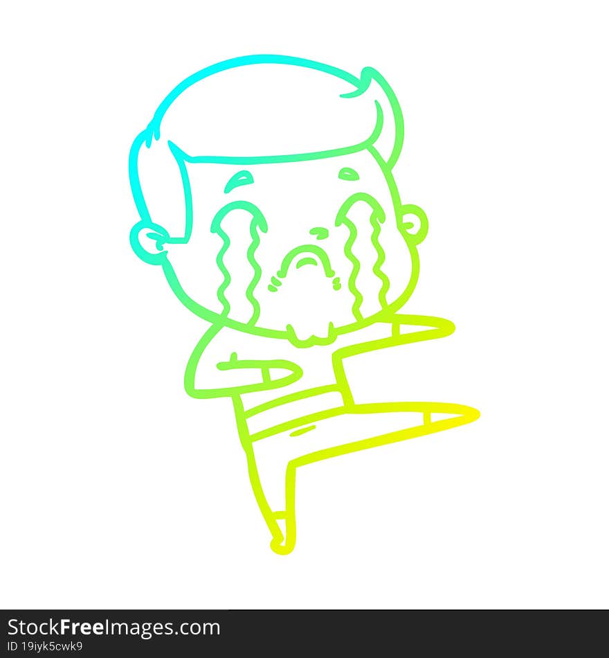 cold gradient line drawing of a cartoon man crying