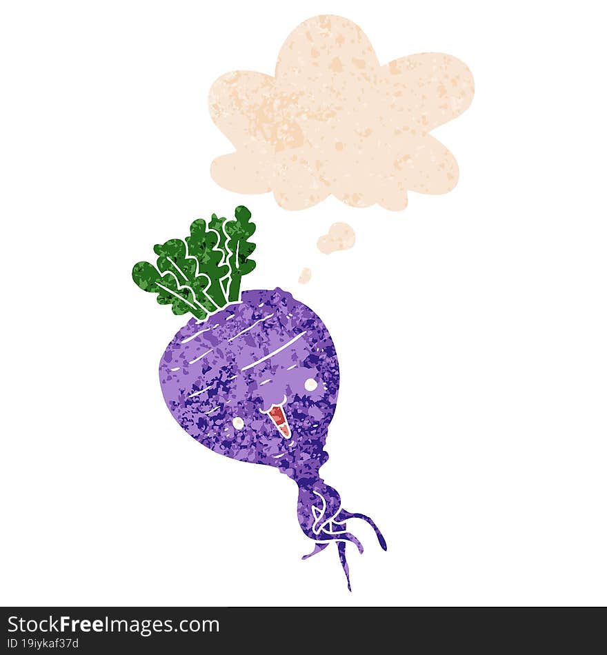 Cartoon Turnip And Thought Bubble In Retro Textured Style