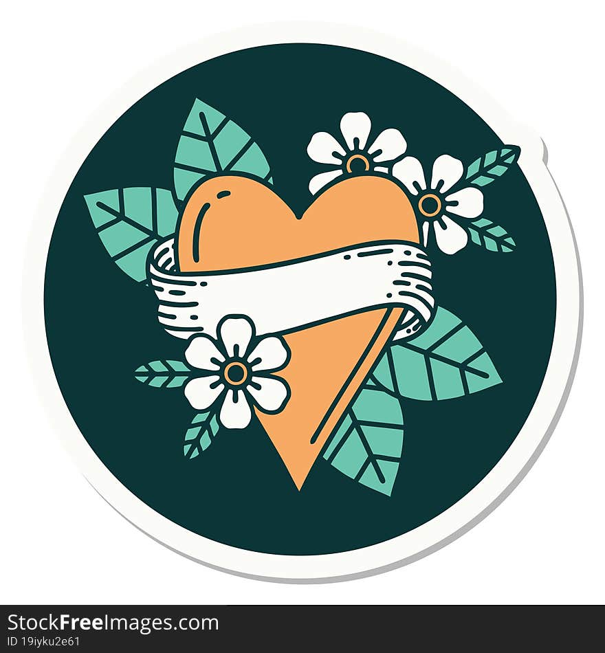 Tattoo Style Sticker Of A Heart And Banner