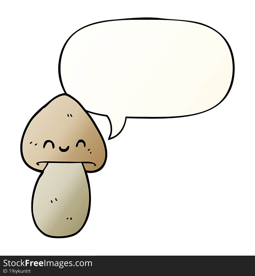 cartoon mushroom with speech bubble in smooth gradient style