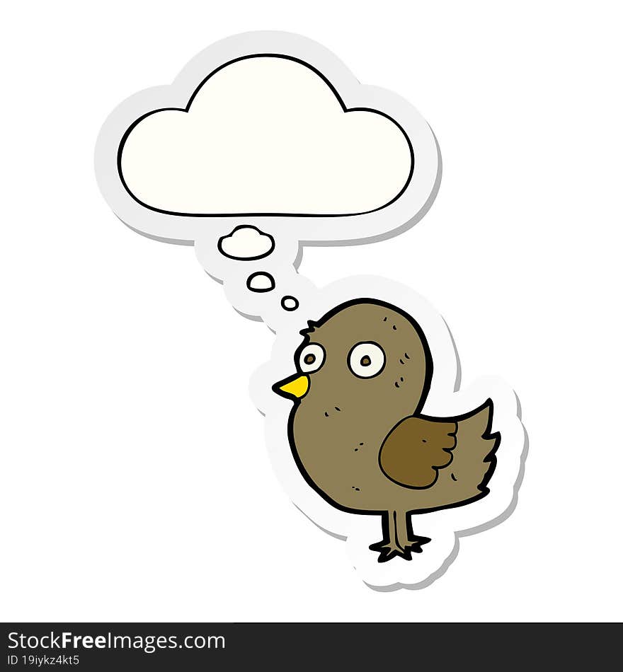 cartoon bird with thought bubble as a printed sticker