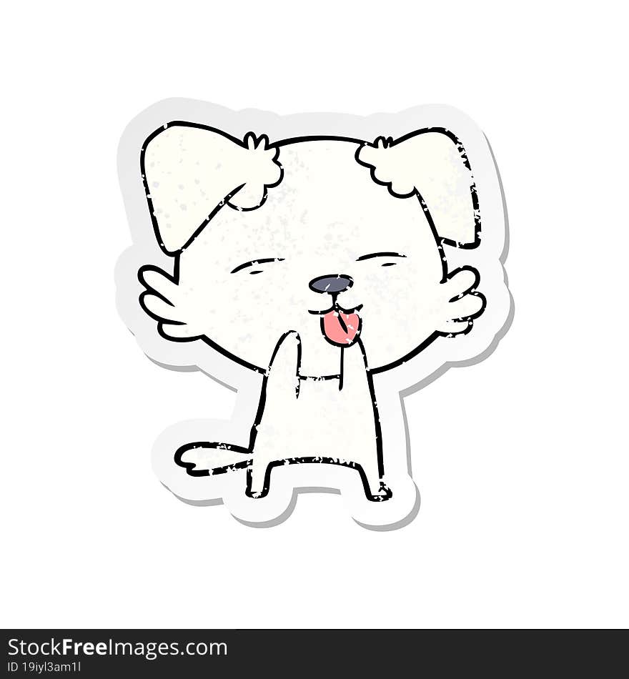 Distressed Sticker Of A Cartoon Dog Sticking Out Tongue