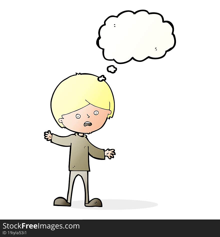 cartoon unhappy boy with thought bubble