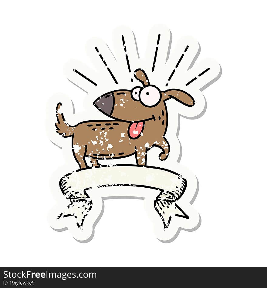 grunge sticker of tattoo style happy dog