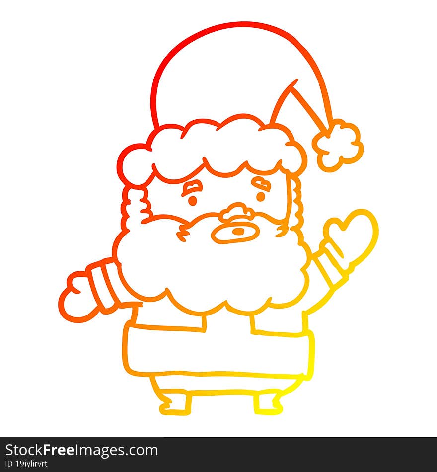 warm gradient line drawing santa claus waving