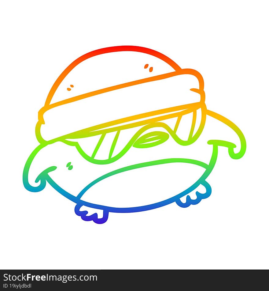 rainbow gradient line drawing cool christmas robin with sunglasses