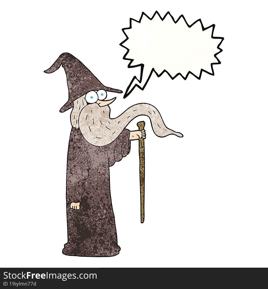 freehand speech bubble textured cartoon wizard