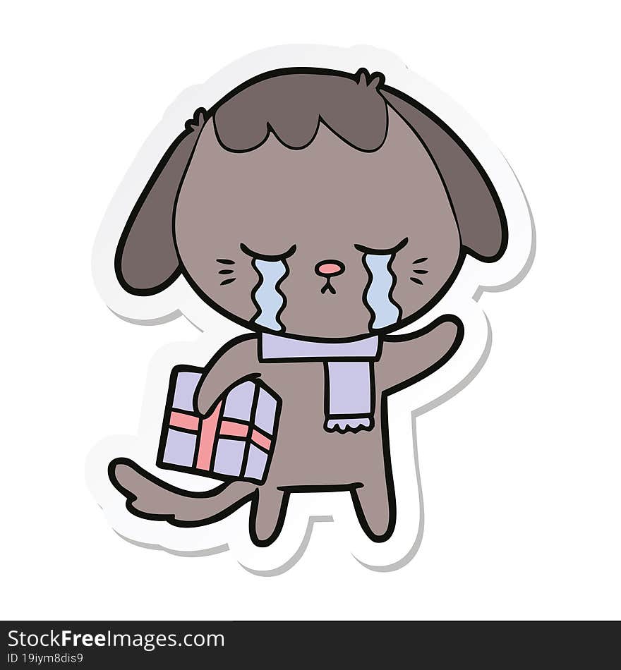 sticker of a cartoon crying dog