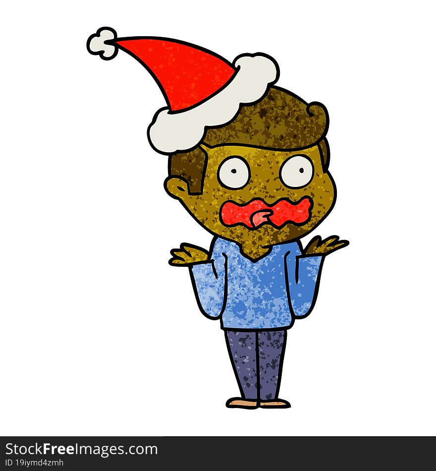 textured cartoon of a man totally stressed out wearing santa hat