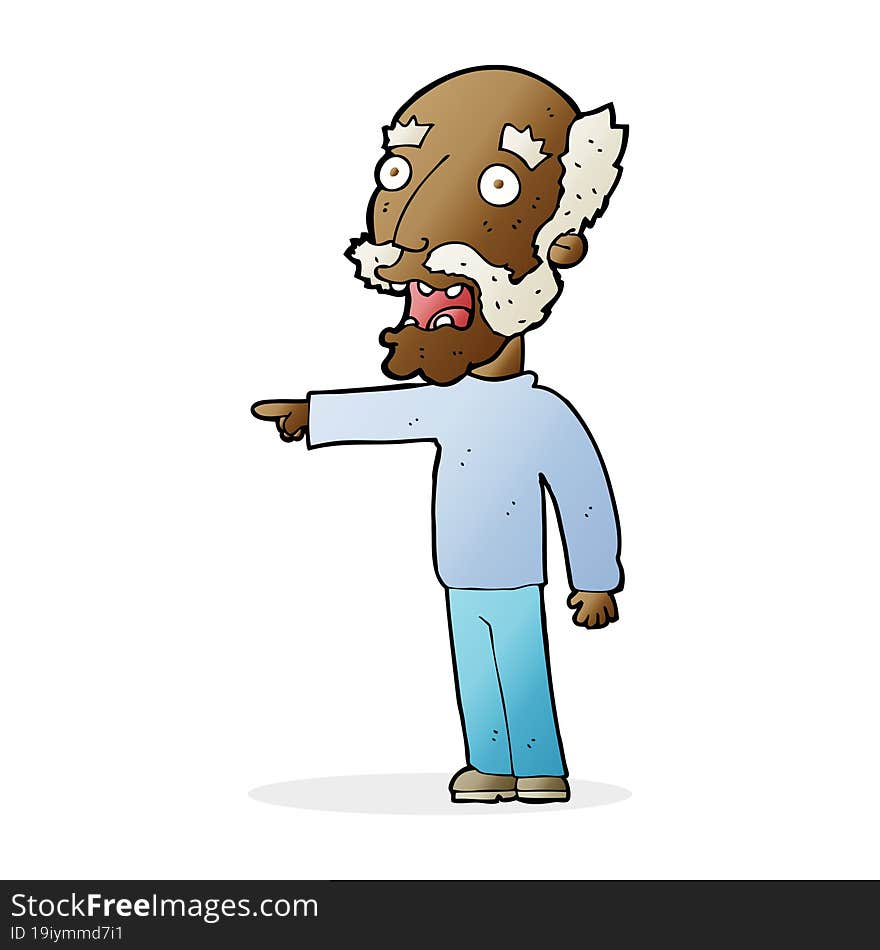 cartoon scared old man pointing