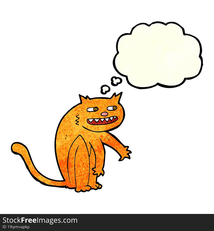 cartoon happy cat with thought bubble