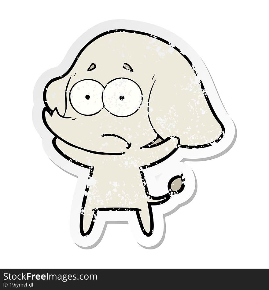 distressed sticker of a cartoon unsure elephant