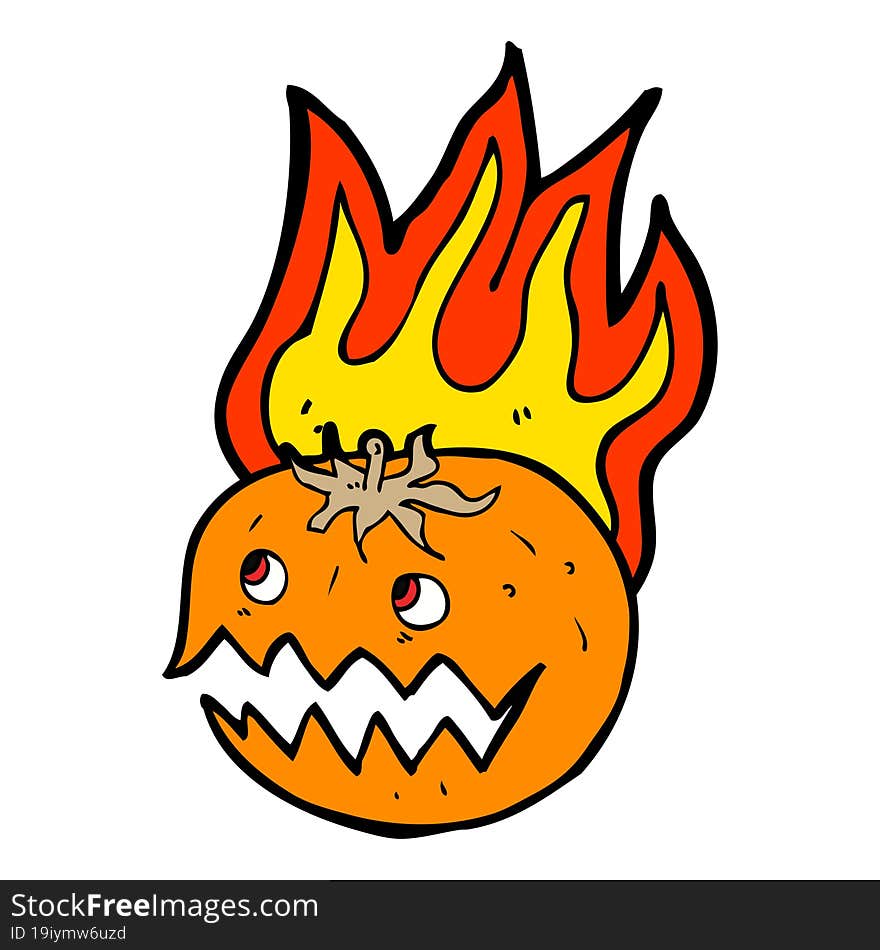 cartoon flaming pumpkin