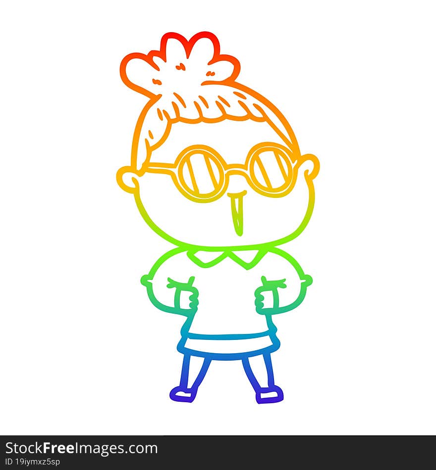 rainbow gradient line drawing cartoon woman wearing spectacles