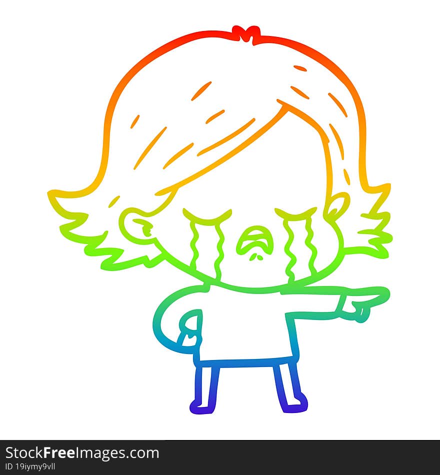 rainbow gradient line drawing of a cartoon girl crying and pointing