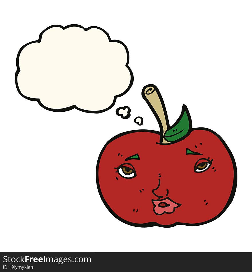 Cartoon Apple With Face With Thought Bubble