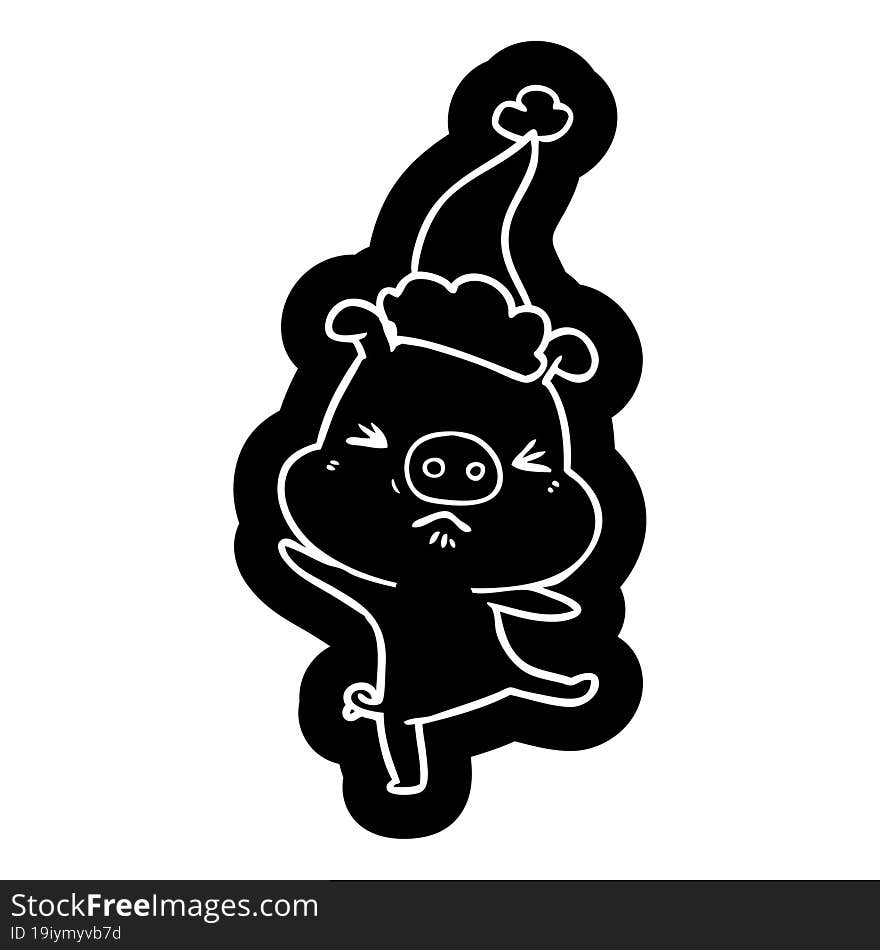 cartoon icon of a furious pig wearing santa hat