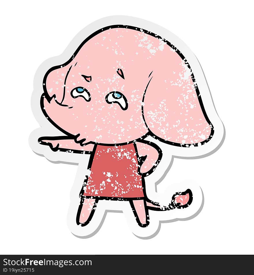 distressed sticker of a cartoon elephant remembering