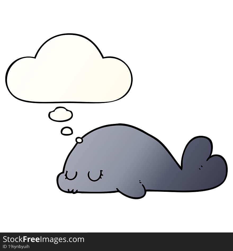 cute cartoon seal and thought bubble in smooth gradient style