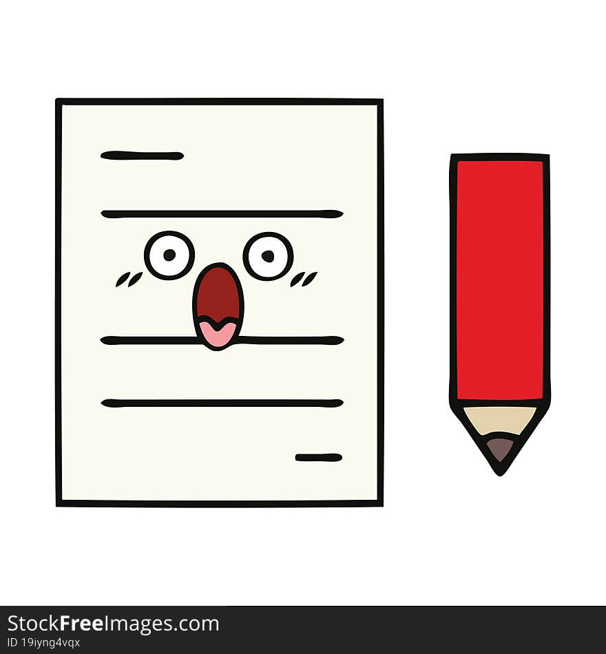 cute cartoon of a test paper. cute cartoon of a test paper