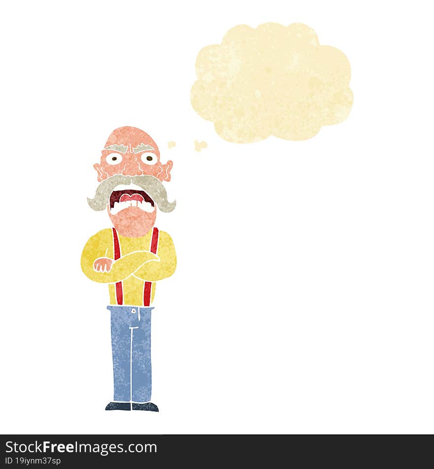 cartoon shocked old man with thought bubble