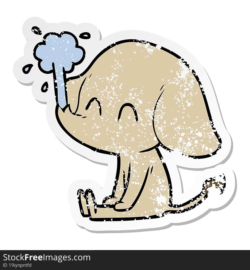 Distressed Sticker Of A Cute Cartoon Elephant Spouting Water