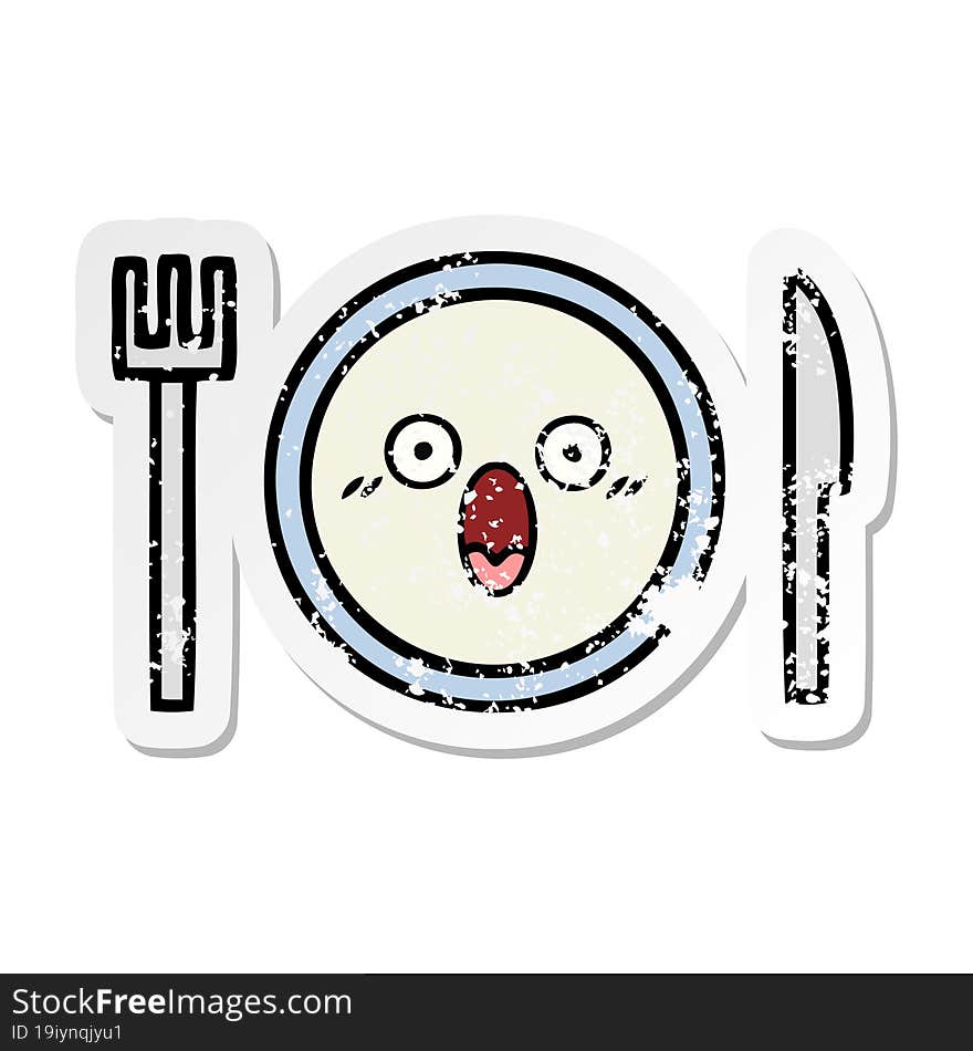 distressed sticker of a cute cartoon dinner plate