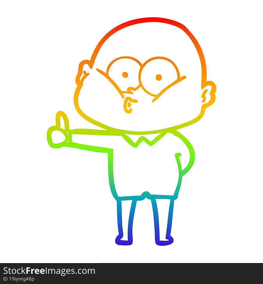 Rainbow Gradient Line Drawing Cartoon Bald Man Staring