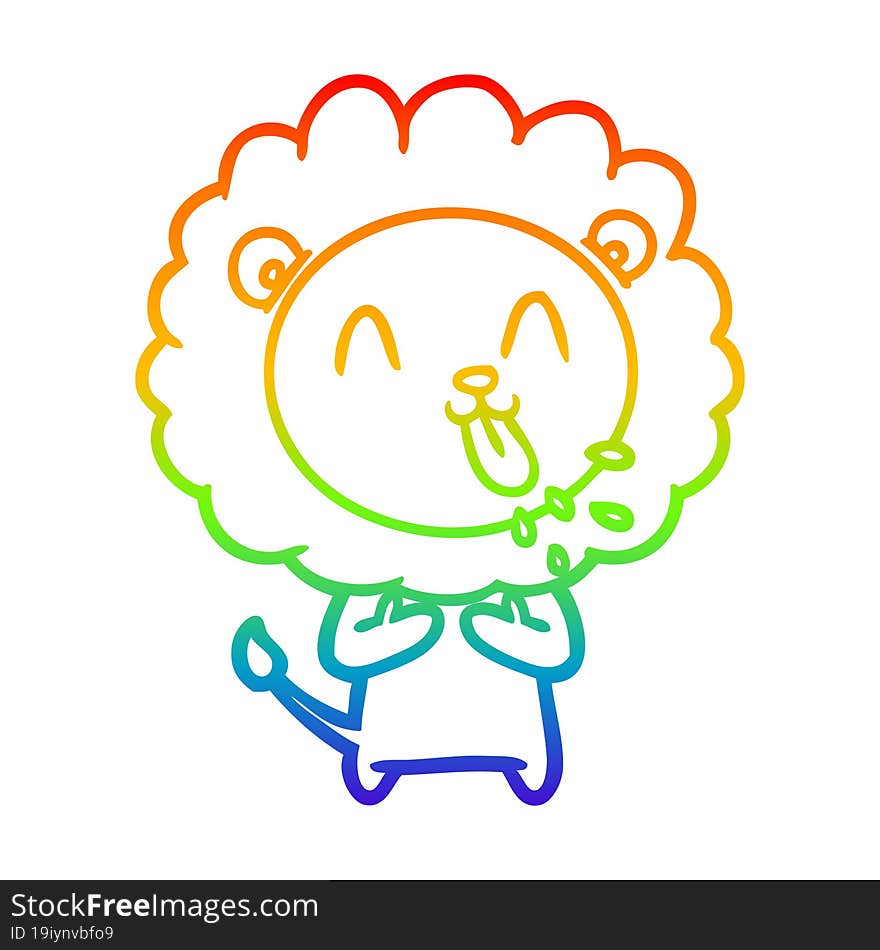 rainbow gradient line drawing happy cartoon lion