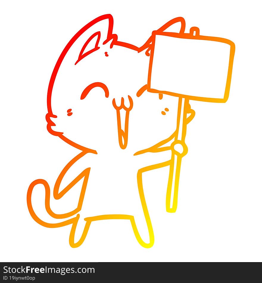 warm gradient line drawing happy cartoon cat