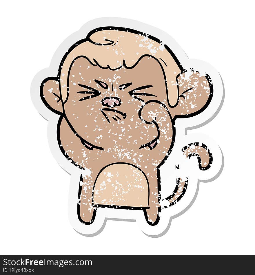 distressed sticker of a cartoon angry monkey