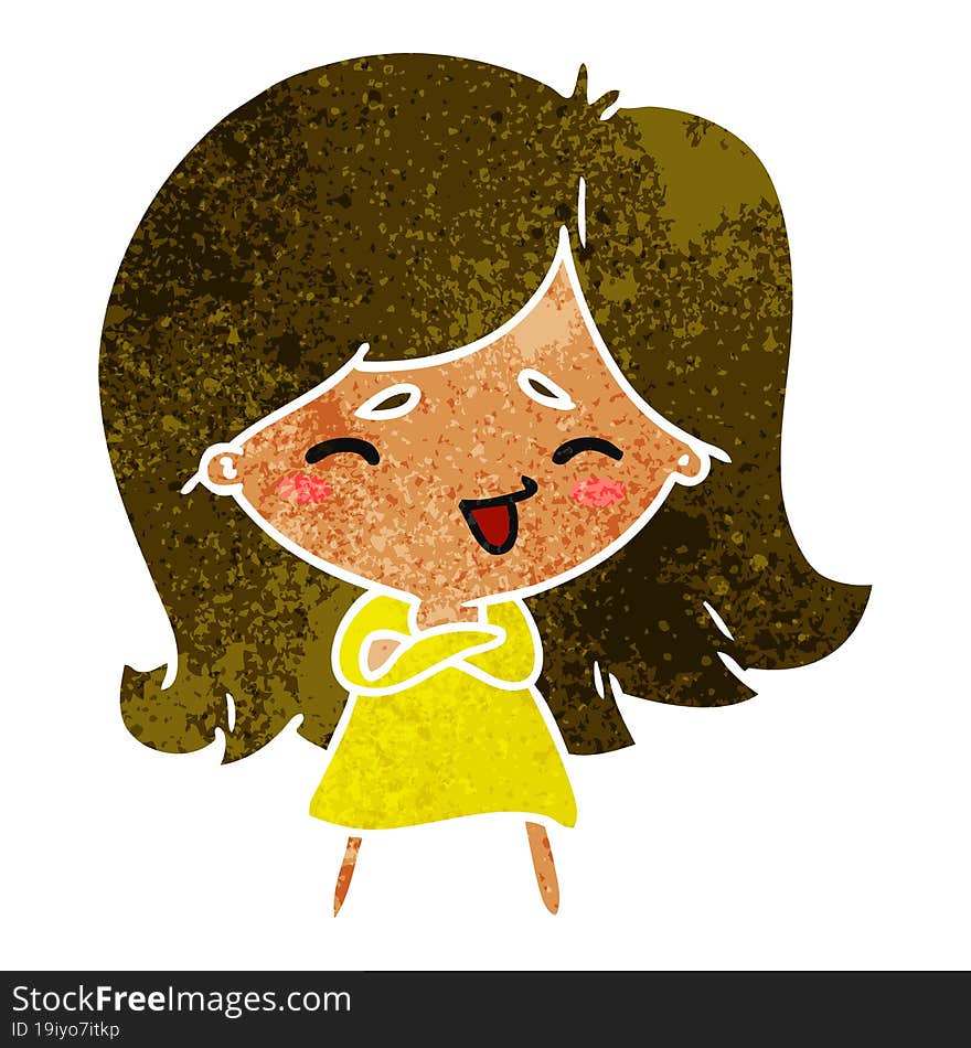 retro cartoon illustration of a cute kawaii girl. retro cartoon illustration of a cute kawaii girl