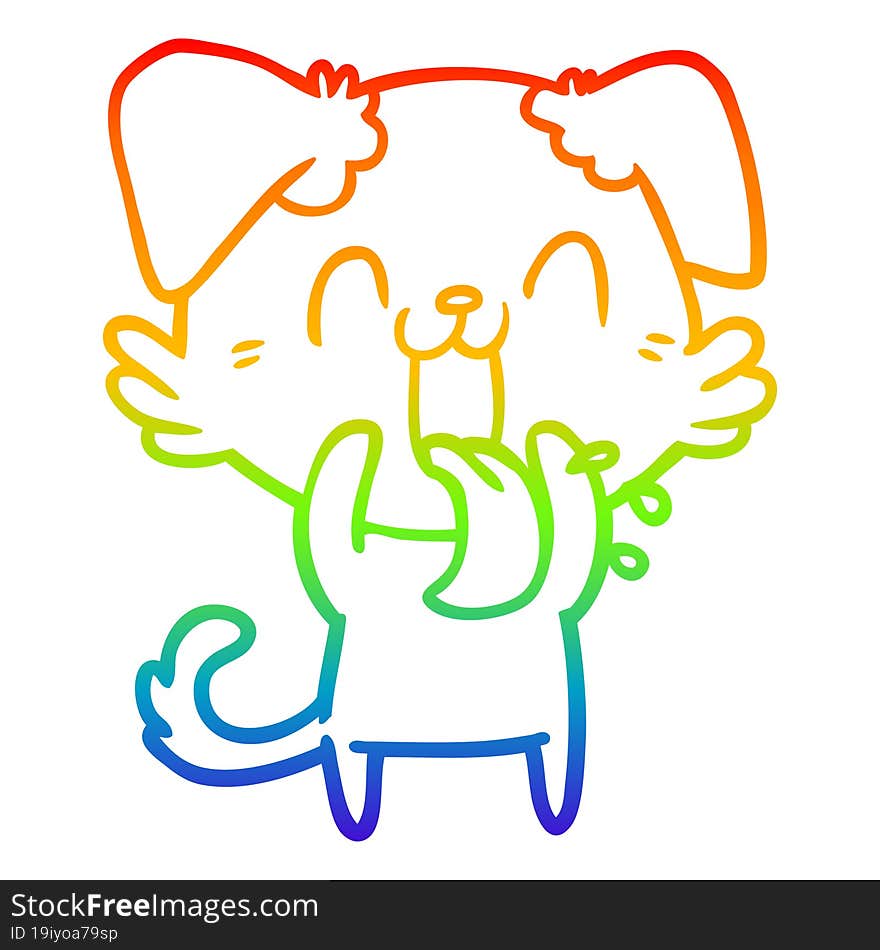 rainbow gradient line drawing of a cartoon panting dog