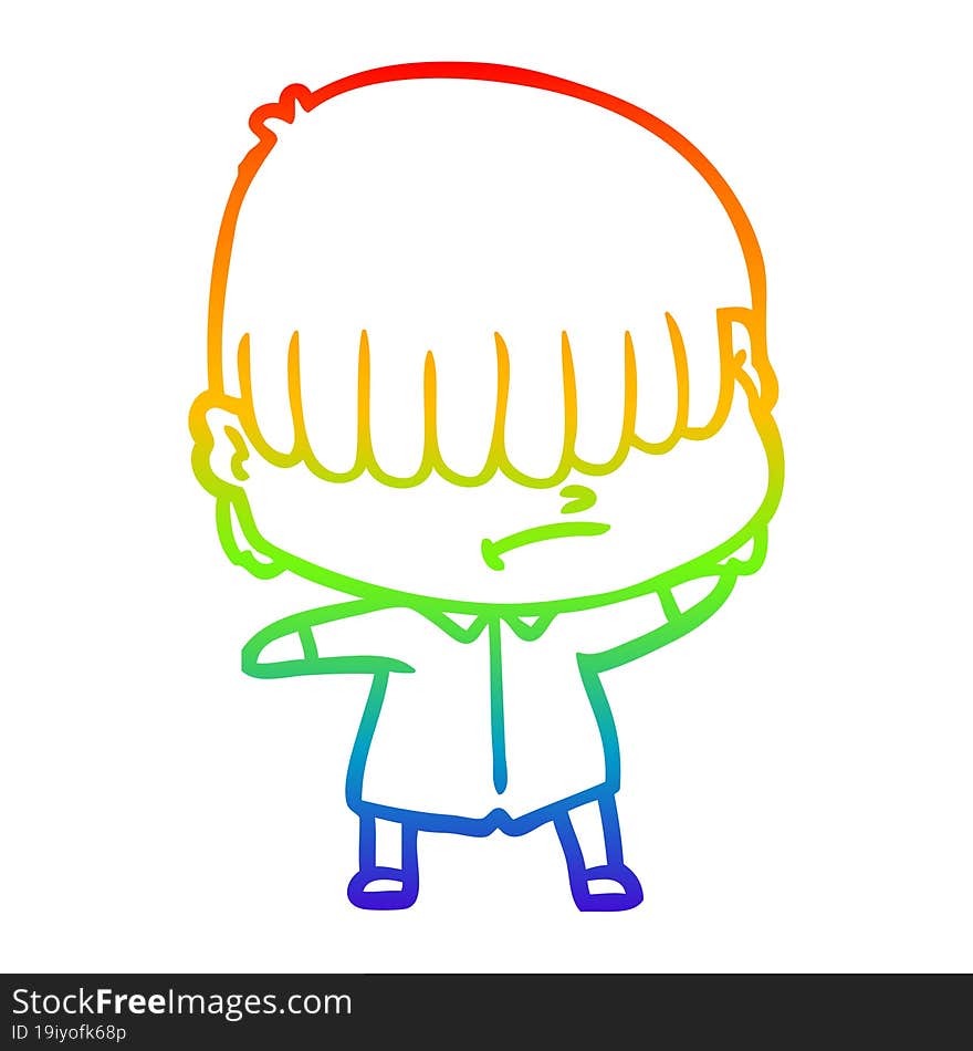 rainbow gradient line drawing of a cartoon boy with untidy hair